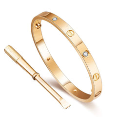 Gold With Cubic Zirconia Screw Openable Kada Bangle For Women Men