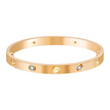 Stainless Steel Gold With Cubic Zirconia Screw Openable Kada Bangle For Women Men