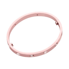 Stainless Steel Gold-Rose With Cubic Zirconia Screw Openable Kada Bangle For Women Men