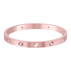 Stainless Steel Gold-Rose With Cubic Zirconia Screw Openable Kada Bangle For Women Men