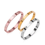 Stainless Steel Gold-Rose With Cubic Zirconia Screw Openable Kada Bangle For Women Men