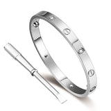 Stainless Steel Silver With Cubic Zirconia Screw Openable Kada Bangle For Women Men
