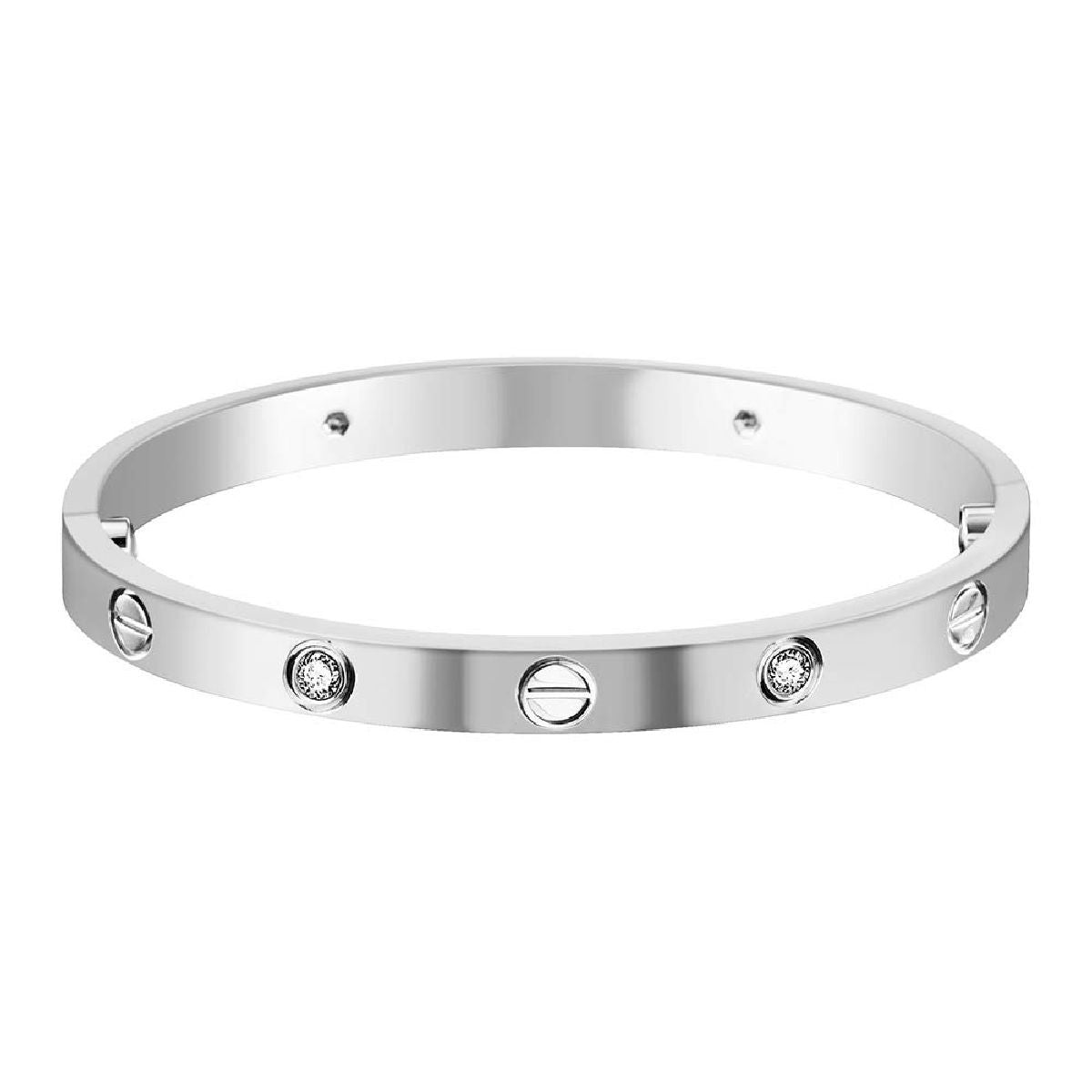 Stainless Steel Silver With Cubic Zirconia Screw Openable Kada Bangle For Women Men