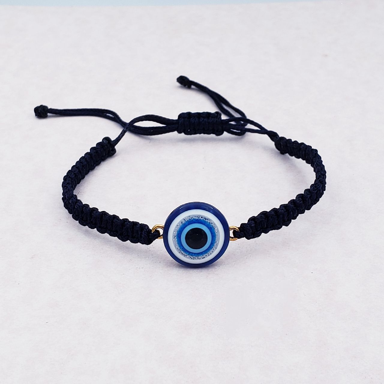 Evil Eye Gold Blue Black Copper Black Threads Adjustable Bracelet For Men