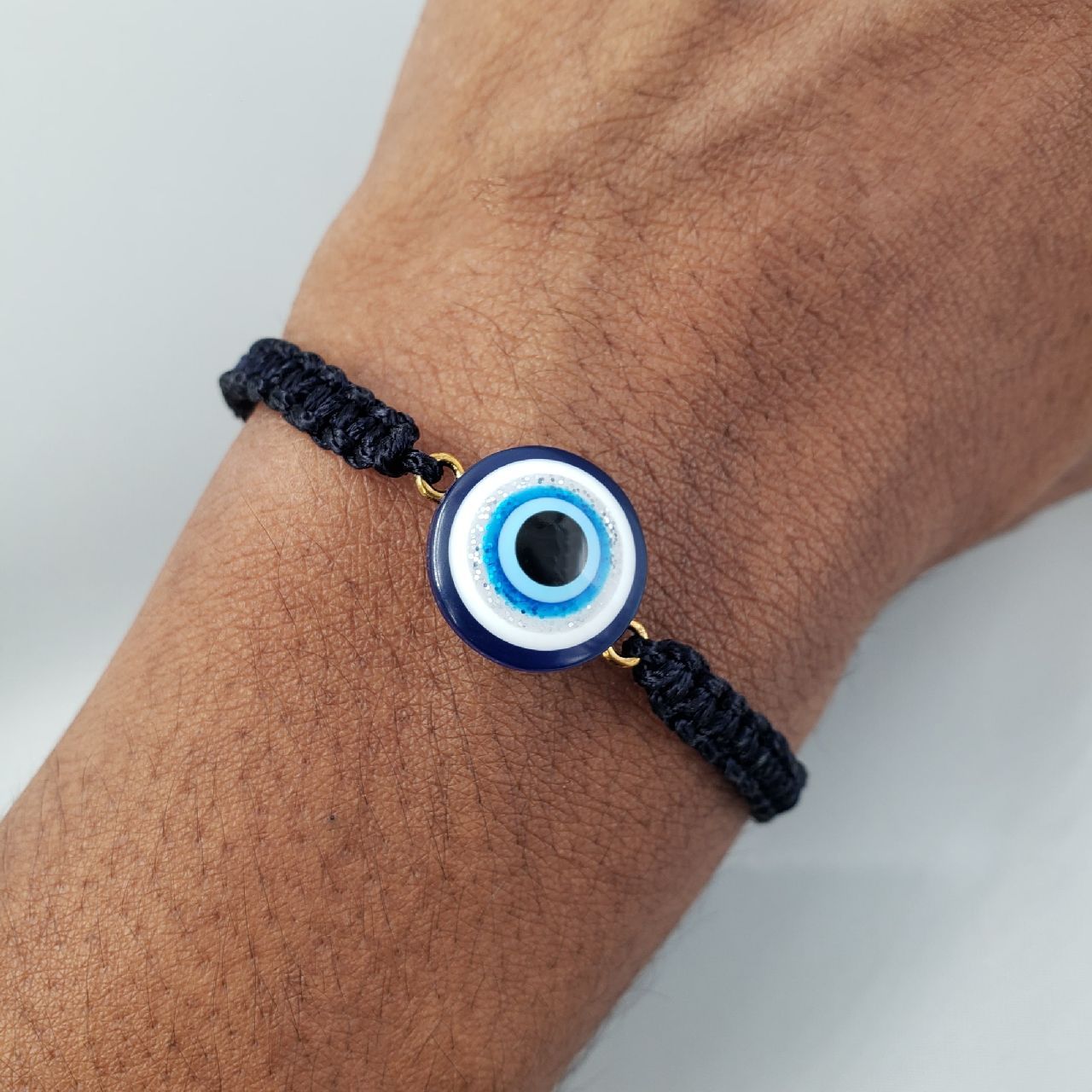 Evil Eye Gold Blue Black Copper Black Threads Adjustable Bracelet