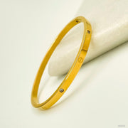Stainless Steel Cubic Zirconia Screw Bracelet Bangle Kada For Women Gold