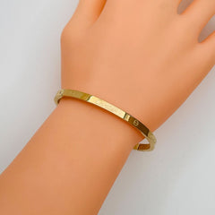 Stainless Steel Screw Bracelet Bangle Kada Women Gold