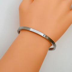 Stainless Steel Screw Bracelet Bangle Kada Women Silver