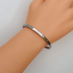 Stainless Steel Screw Bracelet Bangle Kada Women Silver