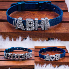 Personalised Name Alphabet Initial Letter Stainless Steel Rhinestone Bracelet