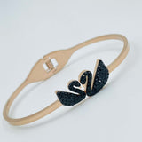 Stainless Steel Crystal Duck Swan Openable Bangle Kada For Women Rose Gold Black