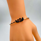 Stainless Steel Crystal Duck Swan Openable Bangle Kada For Women Rose Gold Black