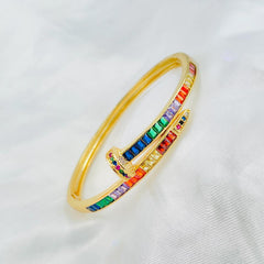 Classic Nail Rainbow Gold Plated Copper Openable Cuff Kada for Women