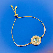 Evil Eye Baguette Cubic Zirconia Crystal Copper Gold CZ Slider Bracelet