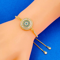 Evil Eye Baguette CZ Crystal Copper Gold CZ Slider Bracelet