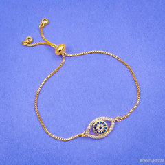 Evil Eye Copper Cubic Zirconia Gold Adjustable Slider Bracelet Women