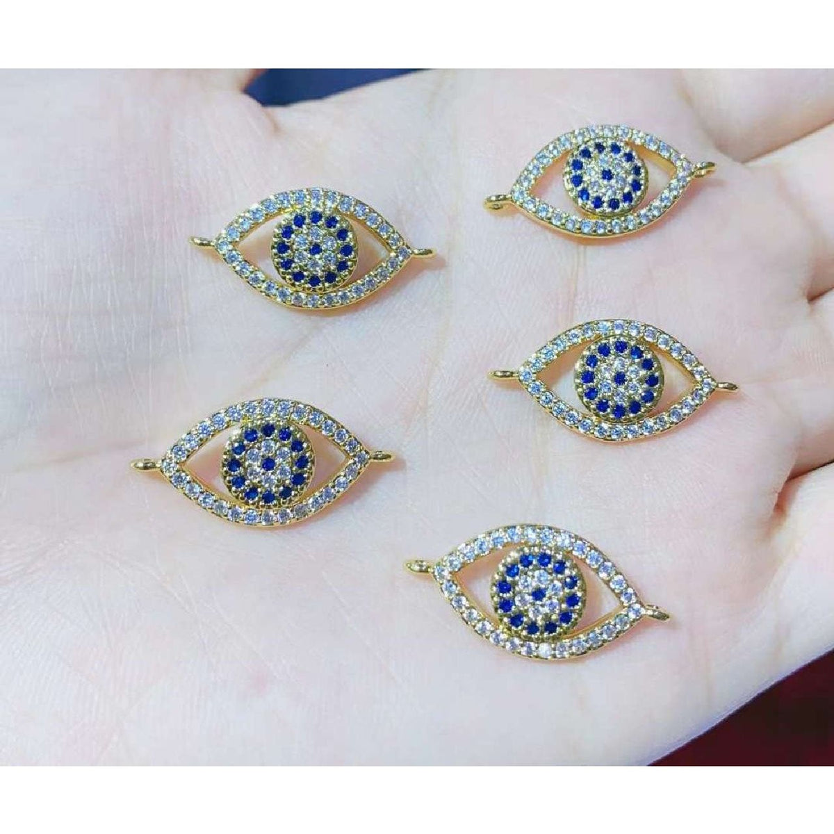 Copper Cubic Zirconia Blue Evil Eye Charm For Women
