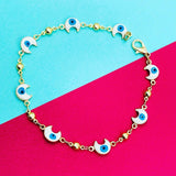 Copper Enamel Evil Eye White Blue Crescent Moon Bracelet For Women