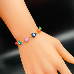 Copper Enamel Evil Eye Heart Gold Multicolour Bracelet For Women