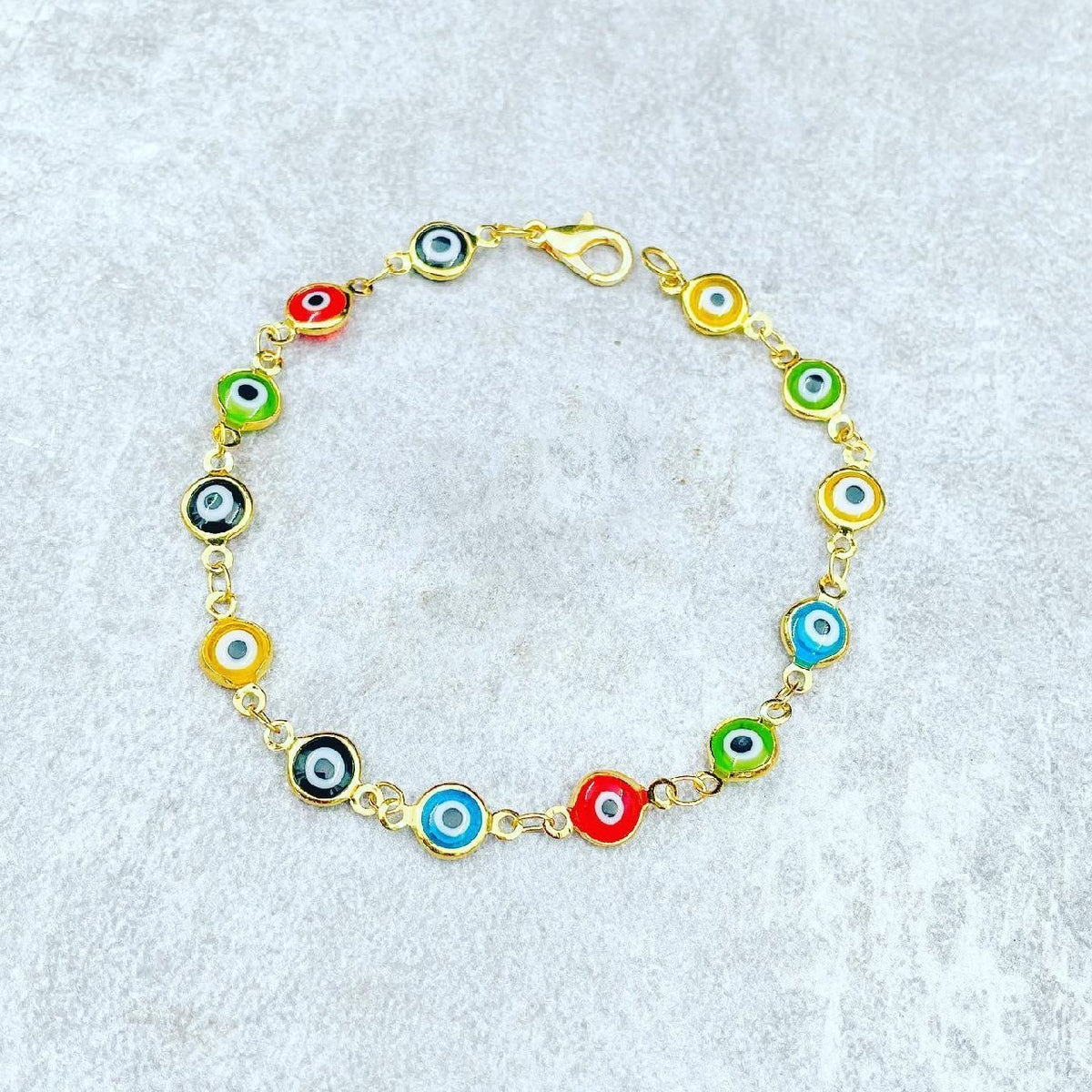 Copper Enamel Evil Eye Round Gold Multicolour Bracelet For Women
