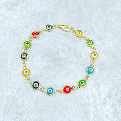 Copper Enamel Evil Eye Round Gold Multicolour Bracelet For Women