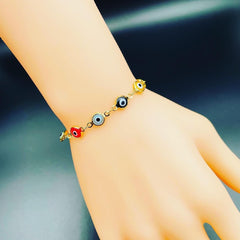Copper Enamel Evil Eye Round Gold Multicolour Bracelet For Women