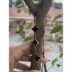 Clover Flower Copper Rose Gold Black Stainless Steel Bracelet For Women
