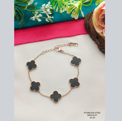 Clover Flower Copper Rose Gold Black Stainless Steel Bracelet For Women