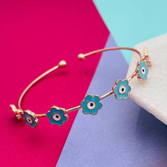 Copper Enamel Star Flower Green Gold Evil Eye Bangle Cuff Kada Women