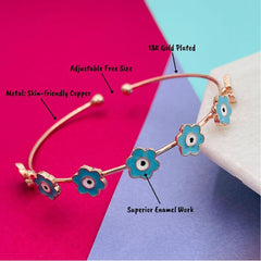 Copper Enamel Star Flower Green Gold Evil Eye Bangle Cuff Kada Women