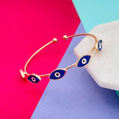 Copper Enamel Oval Blue Gold Evil Eye Bangle Cuff Kada Kids