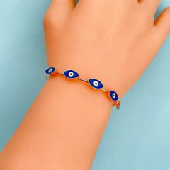 Copper Enamel Oval Blue Gold Evil Eye Bangle Cuff Kada Kids