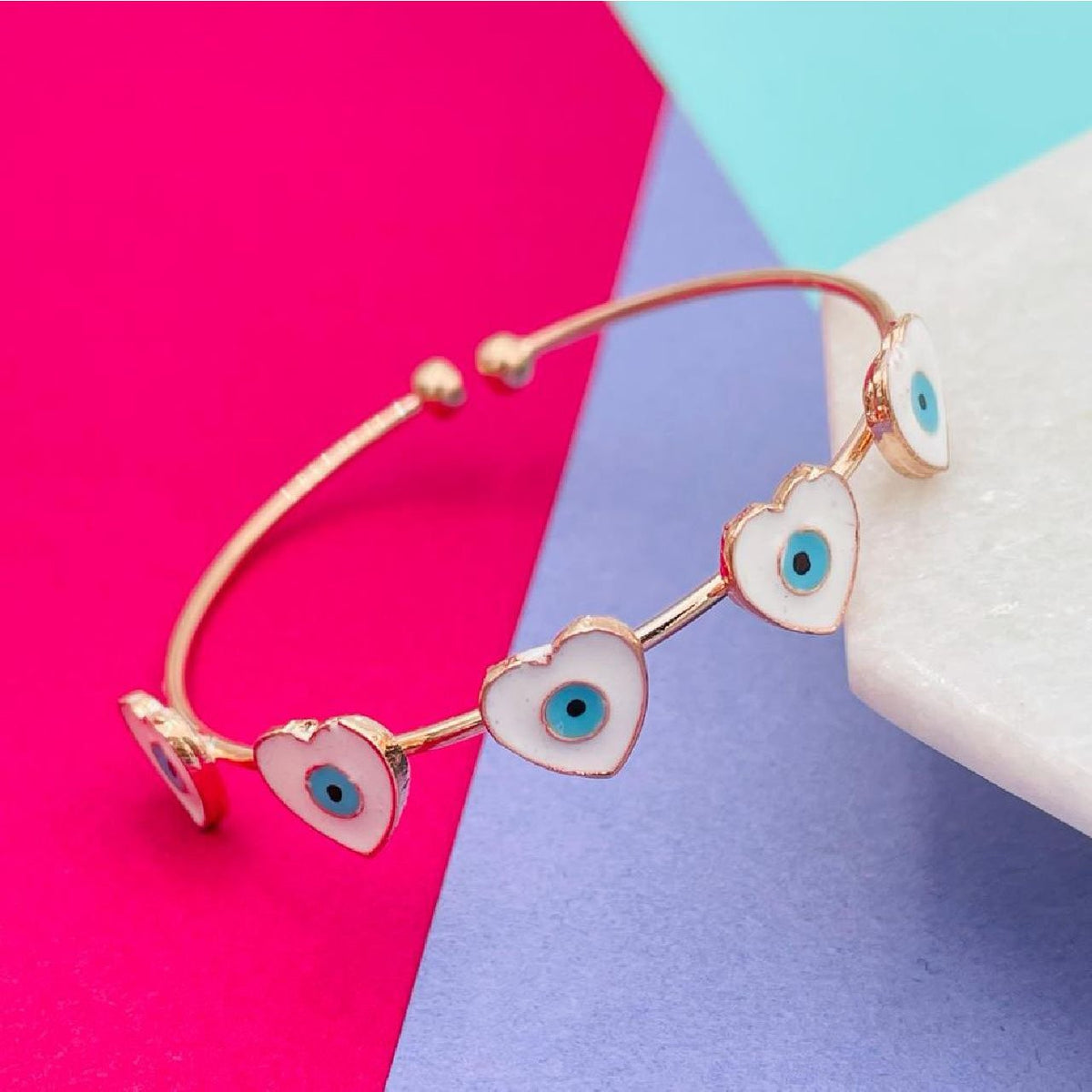 Copper Enamel Heart White Gold Evil Eye Bangle Cuff Kada Kids