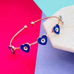 Copper Enamel Heart Blue Gold Evil Eye Bangle Cuff Kada Kids
