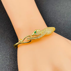 Running Panther Cubic Zirconia Gold Openable Bangle Kada For Women