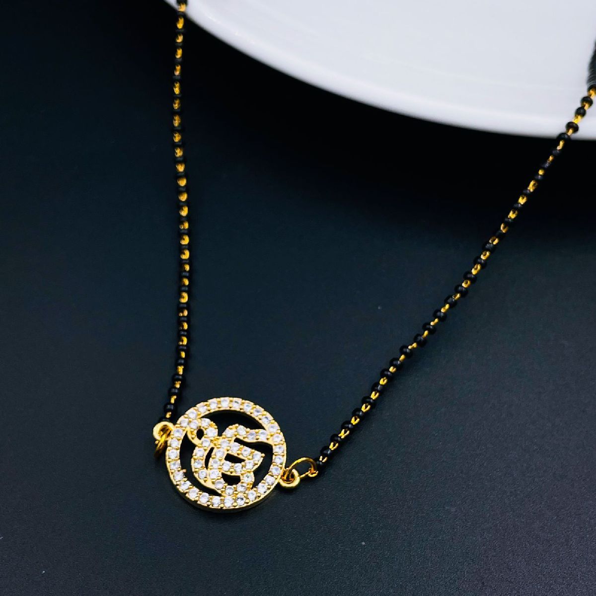 Ek Onkar Copper Gold Black Beads Neck Mangalsutra For Women