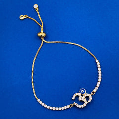 Copper Om Aum Evil Eye Cubic Zirconia Gold Adjustable Slider Bracelet