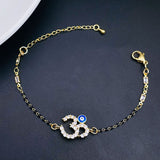 Om Aum Evil Eye Cubic Zirconia 18K Gold Copper Bracelet for Women