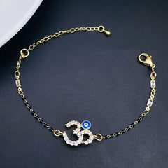 Om Aum Evil Eye Cubic Zirconia 18K Gold Copper Bracelet for Women
