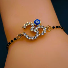 Om Aum Evil Eye Cubic Zirconia Gold Hand Mangalsutra Bracelet Women