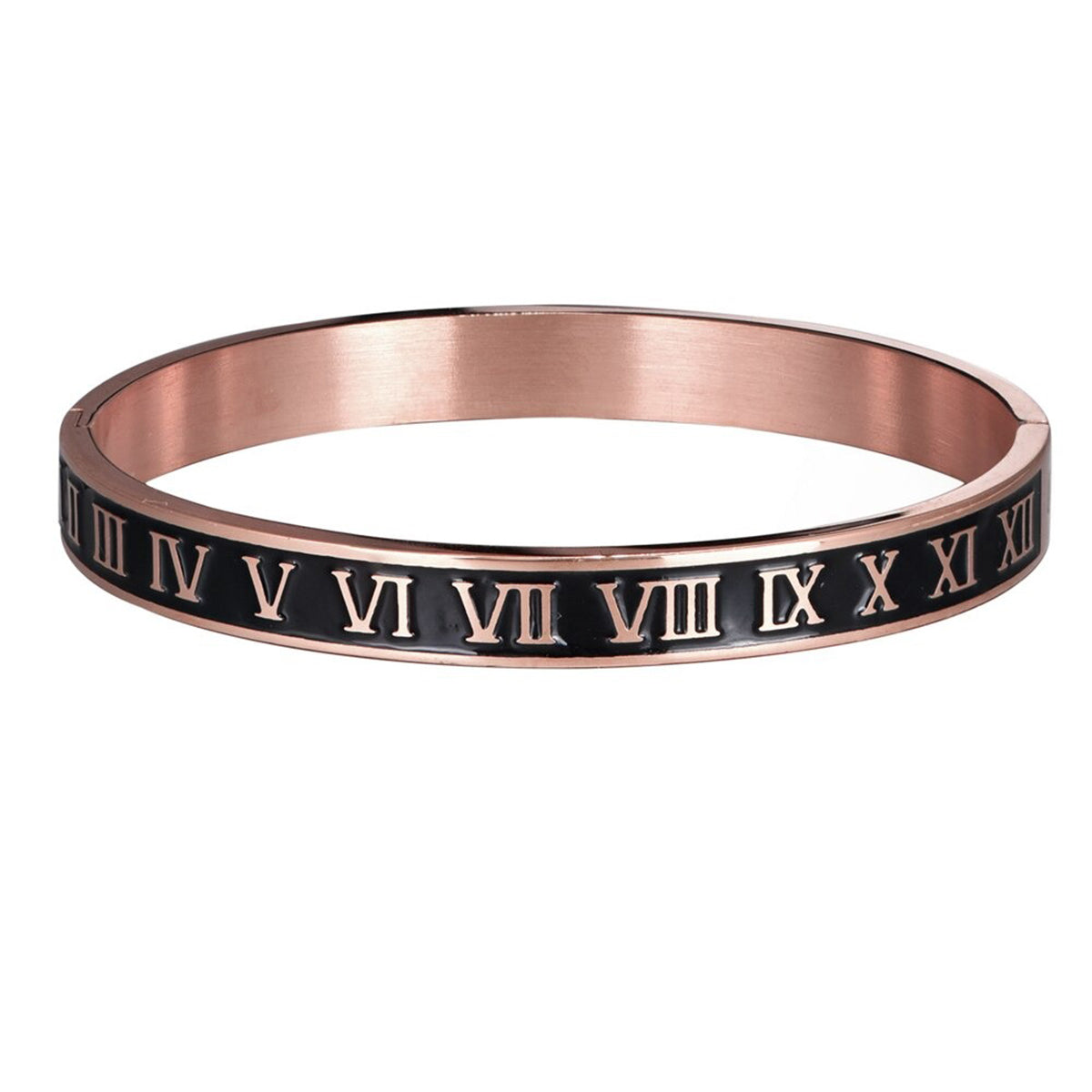 Roman Black Enamel Rose Gold Stainless Steel Openable Bangle Kada