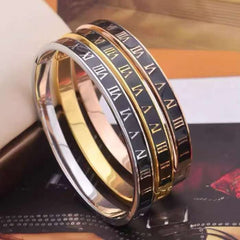Roman Black Enamel Rose Gold Stainless Steel Openable Bangle Kada