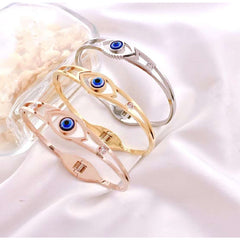 Cubic Zirconia Evil Eye Rose Gold Stainless Steel Bangle Kada Women