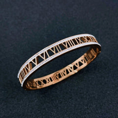 Roman Cubic Zirconia Rose Gold Stainless Steel Openable Kada For Women