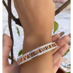 Roman Cubic Zirconia Rose Gold Stainless Steel Openable Kada For Women