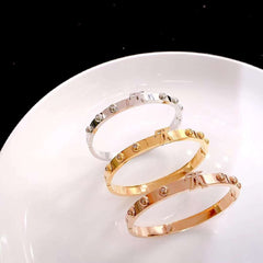 Cubic Zirconia Rose Gold Stainless Steel Openable Kada For Women