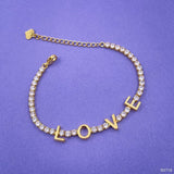 Love Cubic Zirconia 18K Gold Copper Tennis Bracelet For Women