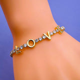 Love Cubic Zirconia 18K Gold Copper Tennis Bracelet For Women