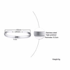 5Mm Matte Finish Stainless Steel Silver Cuff Kada Bangle Bracelet