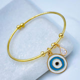Copper Gold Crystal Enamel Blue White Evil Eye Bangle Kada For Women